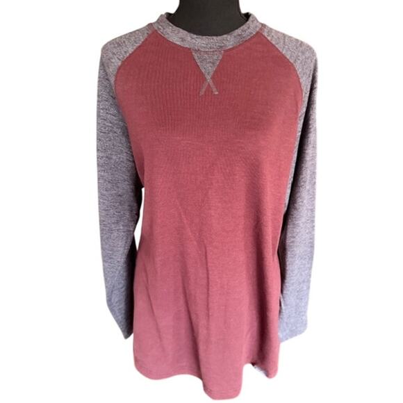 Eddie Bauer Long Sleeve Raglan Tee Maroon & Heather Gray  Size Large - Picture 2 of 6